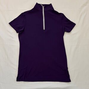 The Tailored Sportsman Purple Horse Riding Short Sleeve Top with Silver Zipper
